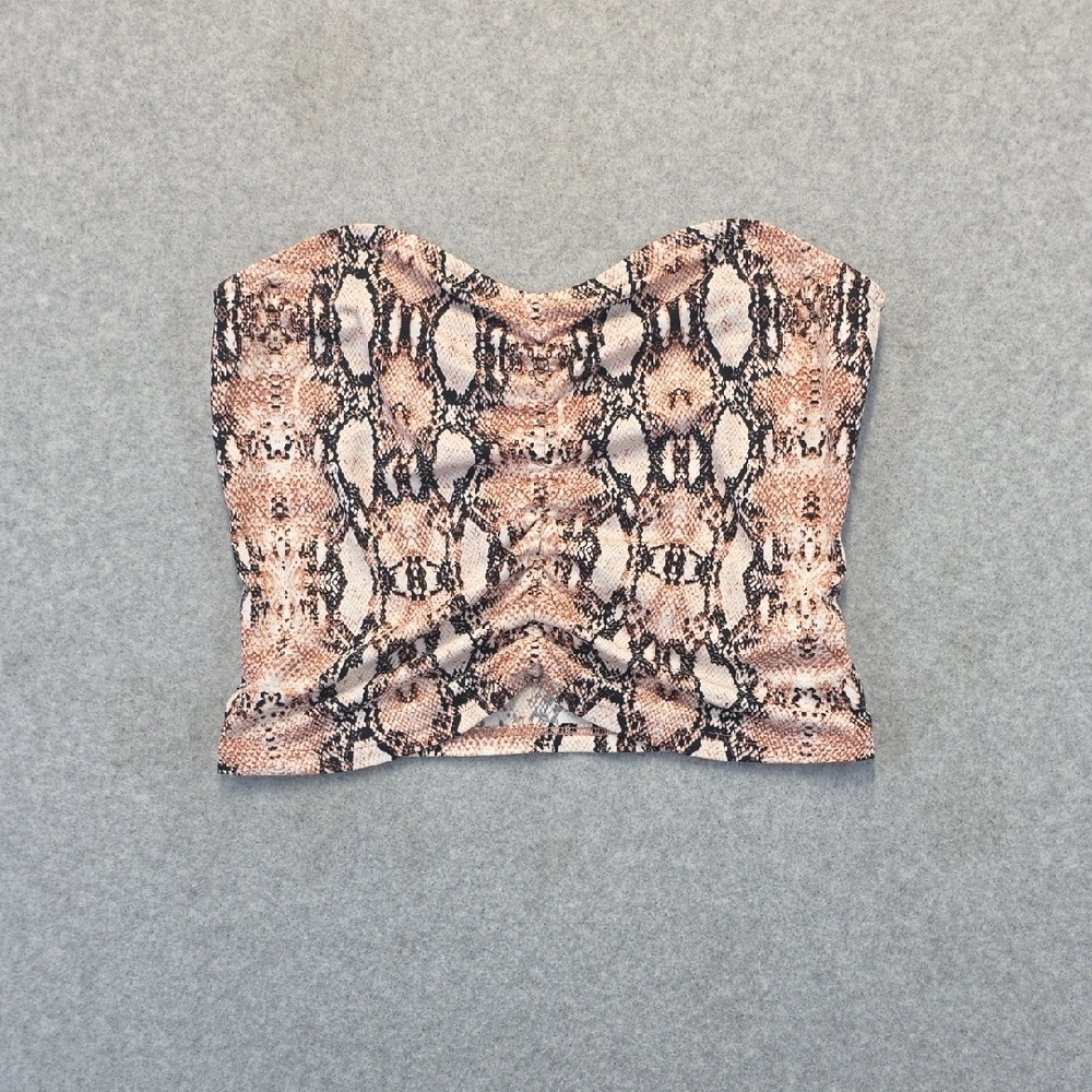 Candie’s Snakeskin Print Strapless Tube Top Ruched Front Stretch Size L